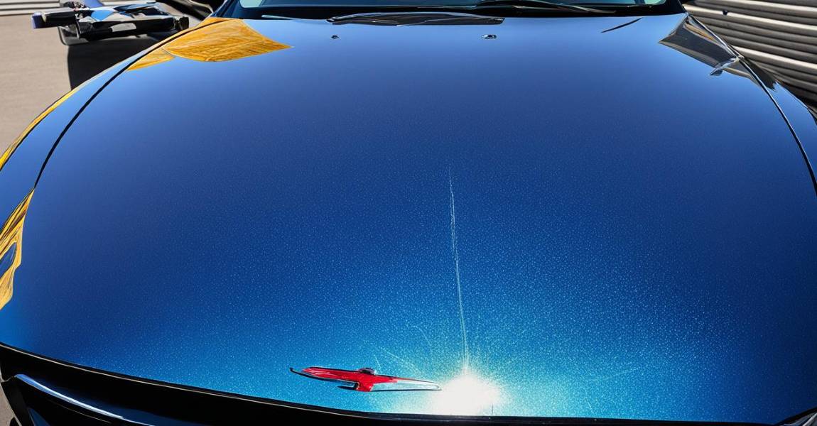 blue car with several stages of paint correction process