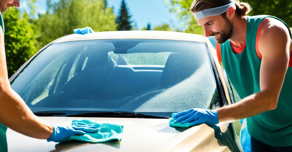 two men cleaning car that has paint protection film applied