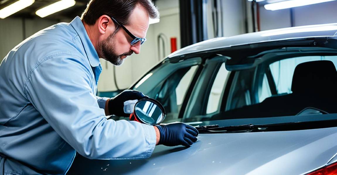 person inspecting car's paint condition